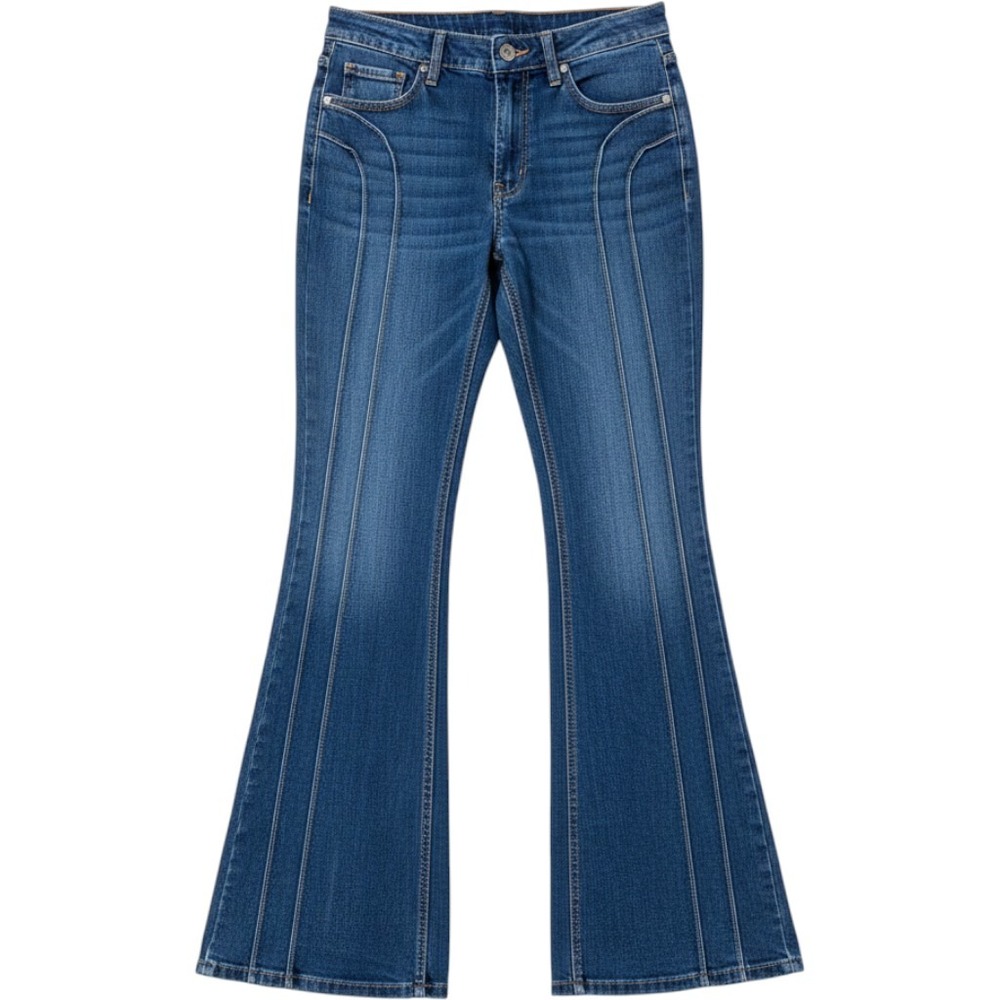 Shyanne Flare Jeans 31x34 Blue Seam Detail High Rise Western Boho Cowgirl